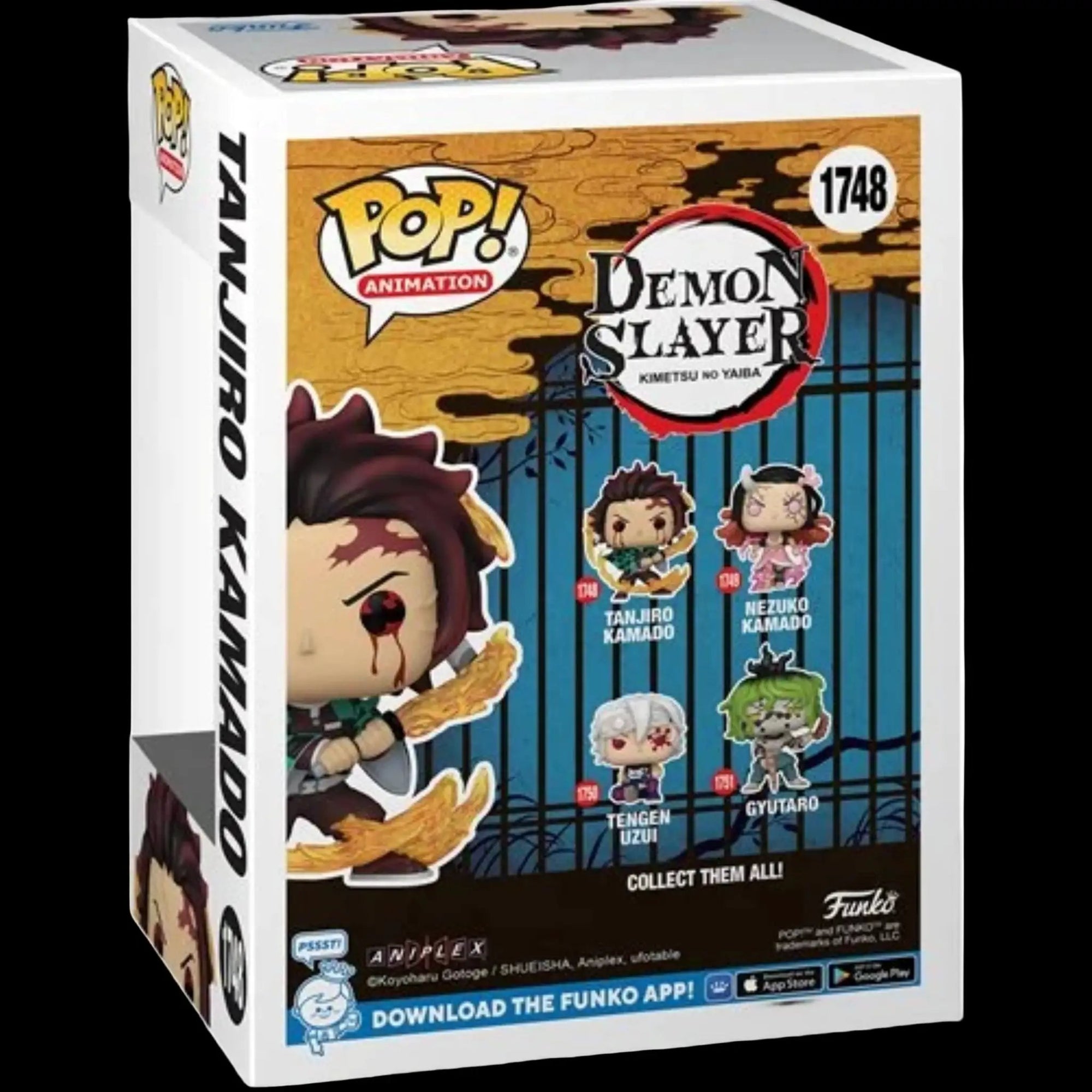 Demon Slayer Tanjiro Kamado Funko Pop! vinyl figure from EE Distribution, with Sun Breathing costume and protective case.