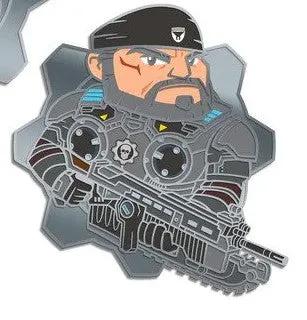 Enamel pin featuring Marcus from Gears 5, with detailed design and vibrant colors, ideal for gaming and collectible accessories.