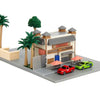 Detailed image of THE MIGHTY HOBBY SHOP Fast and the Furious Nano Scene Toretto's Cafe Diorama Set featuring miniature cafe and street scene elements.