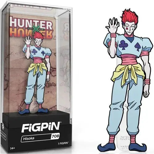 Hunter x Hunter Hisoka FiGPiN enamel pin from THE MIGHTY HOBBY SHOP, featuring detailed design of the character's face and costume.
