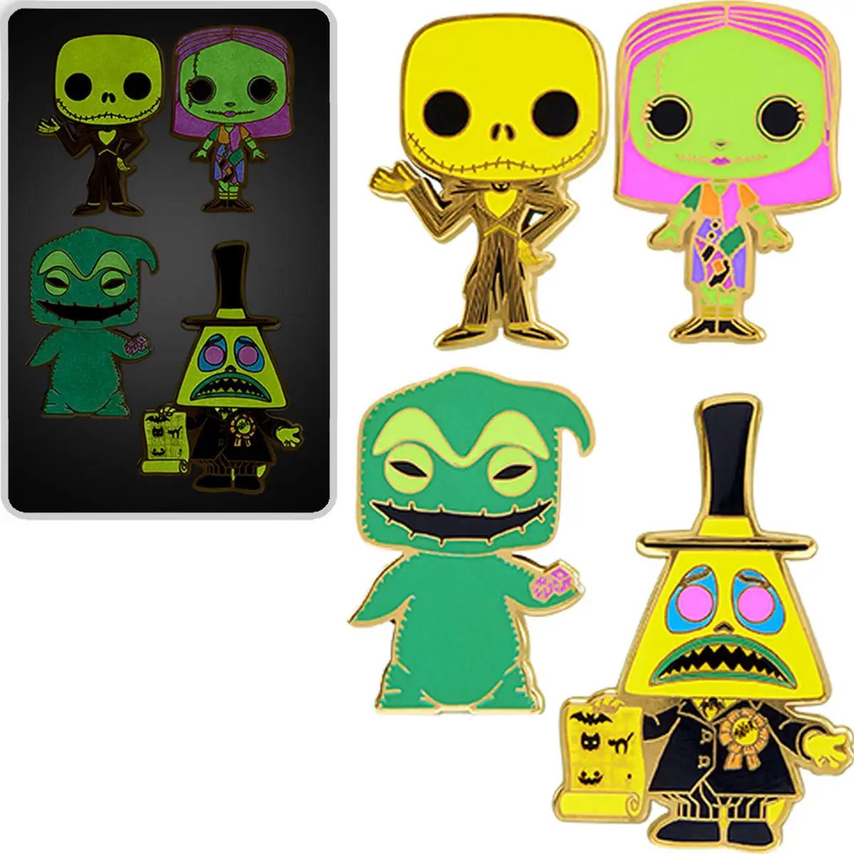 The Nightmare Before Christmas Black Light Pin 4-Pack Set by THE MIGHTY HOBBY SHOP