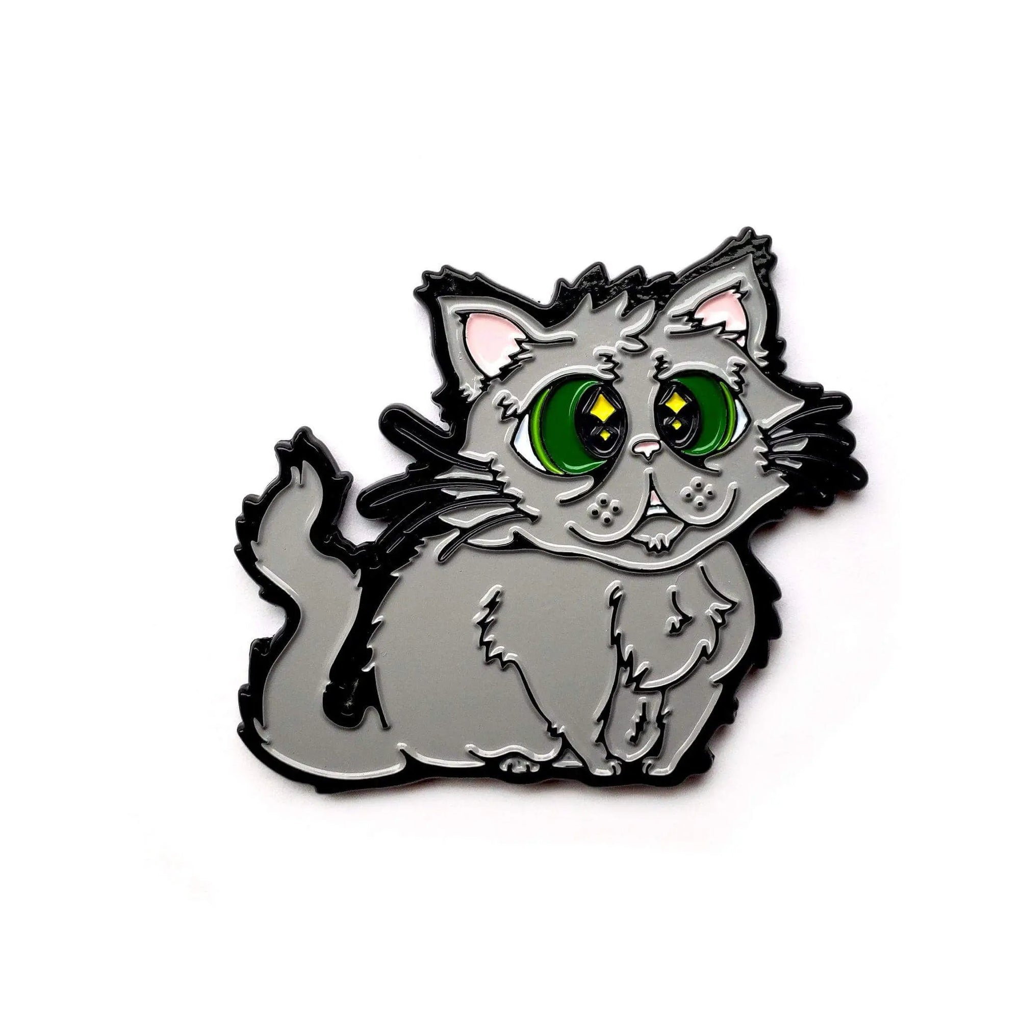 Kolorspun Floofy Kitty enamel pin showing a cute, fluffy cat design on a white background.
