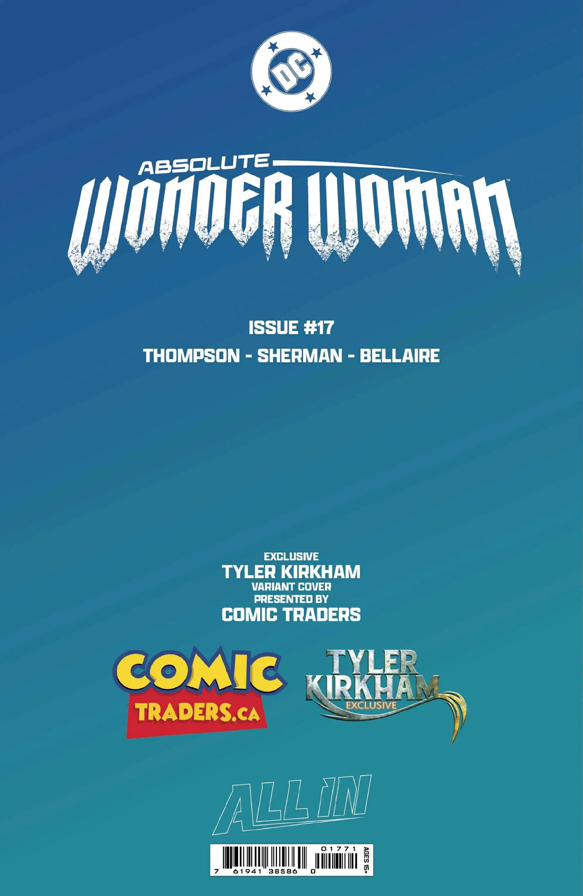 Foil back cover of Wonder Woman #17 comic book by Tyler Kirkham, exclusive Megacon 2026 virgin variant, published by Unknown Comic Books.
