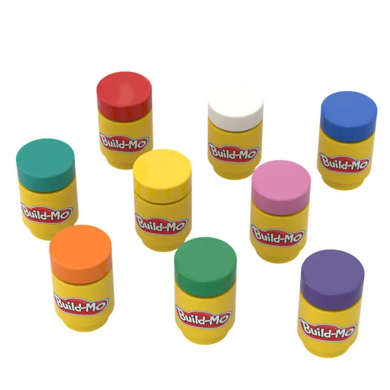 Build-Mo Kids Clay Can for Minifigs by B3 Customs, colorful plastic clay container with various vibrant clay pieces for mini figures.