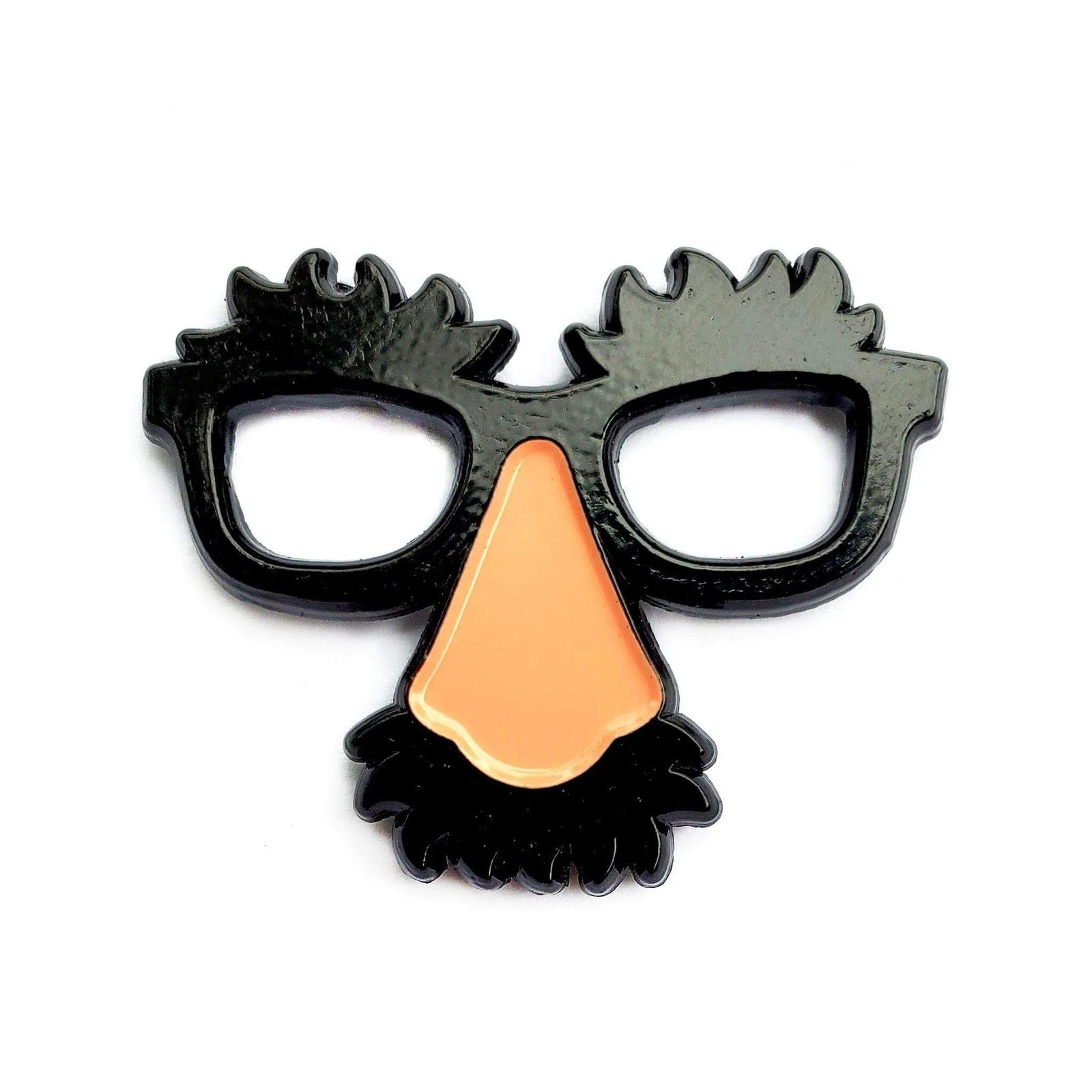 Kolorspun glasses pin featuring Groucho Marx style novelty glasses in colorful enamel, perfect for accessories and collectibles.