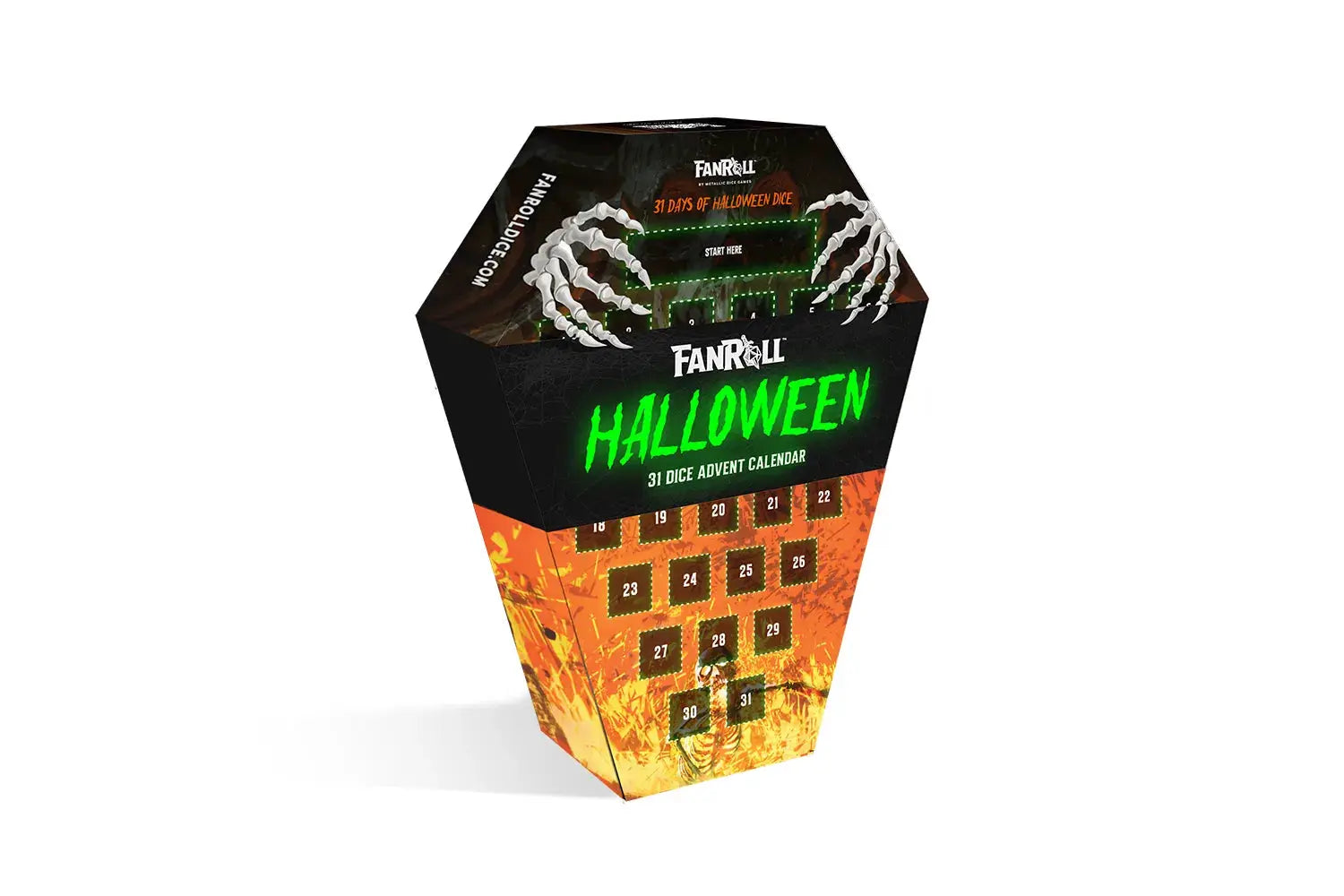 Halloween-themed Dice Goblin Advent Calendar 2025 from THE MIGHTY HOBBY SHOP, featuring colorful numbered compartments for festive countdown.