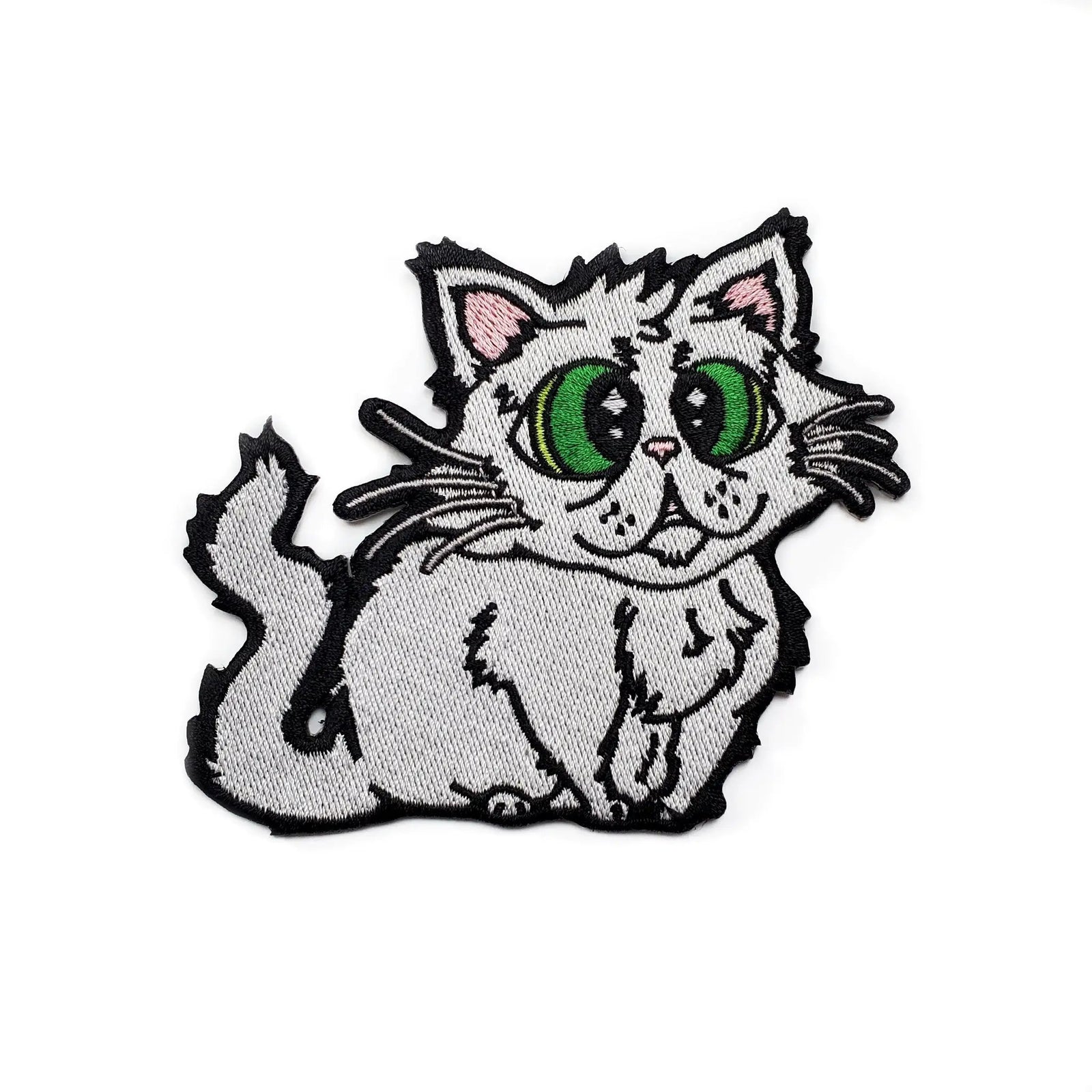 Colorful Floof Cat Patch by Kolorspun, embroidered patch featuring a whimsical feline design on fabric background.