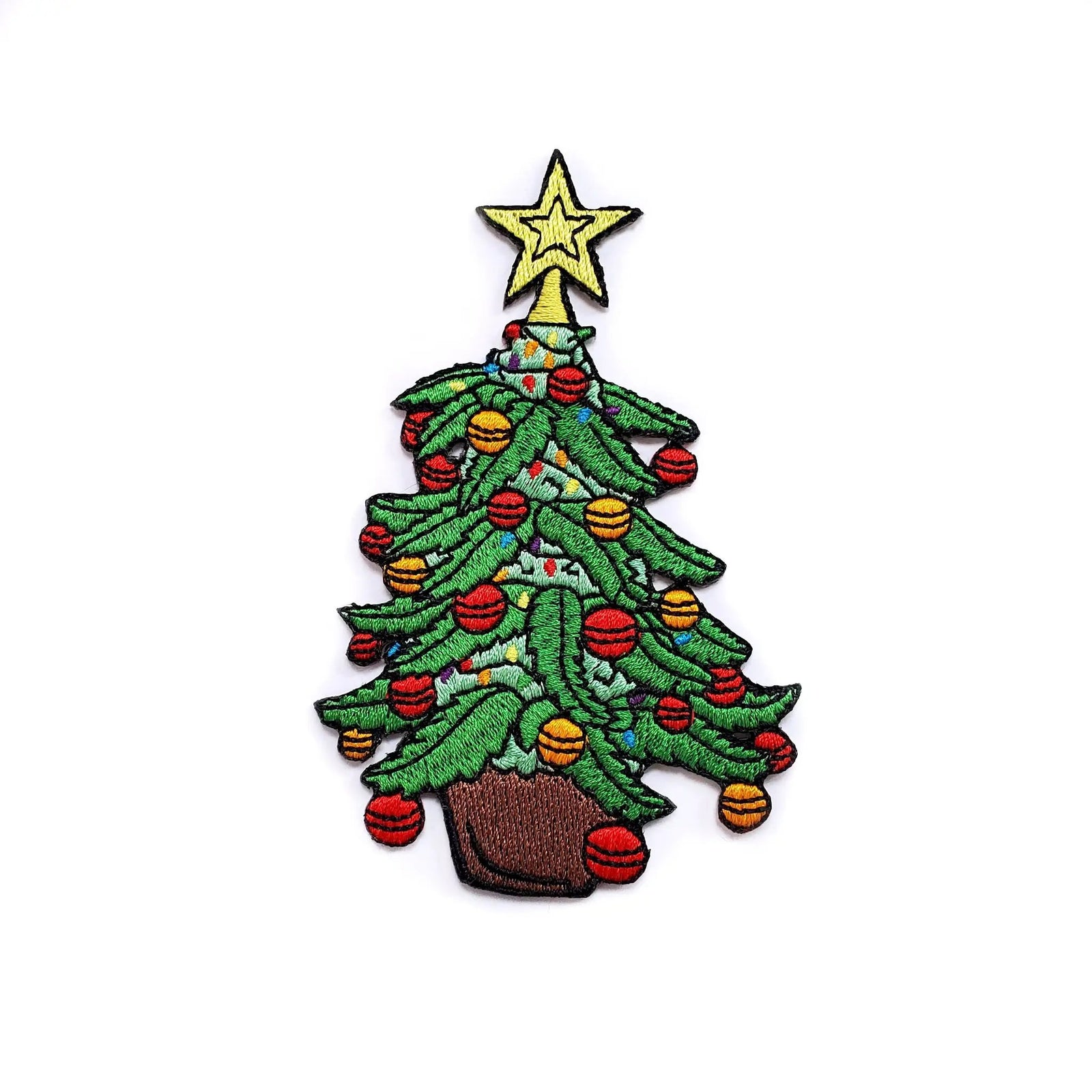 Kolorspun Cannabis Christmas Tree patch featuring a festive green cannabis leaf design on fabric patch.