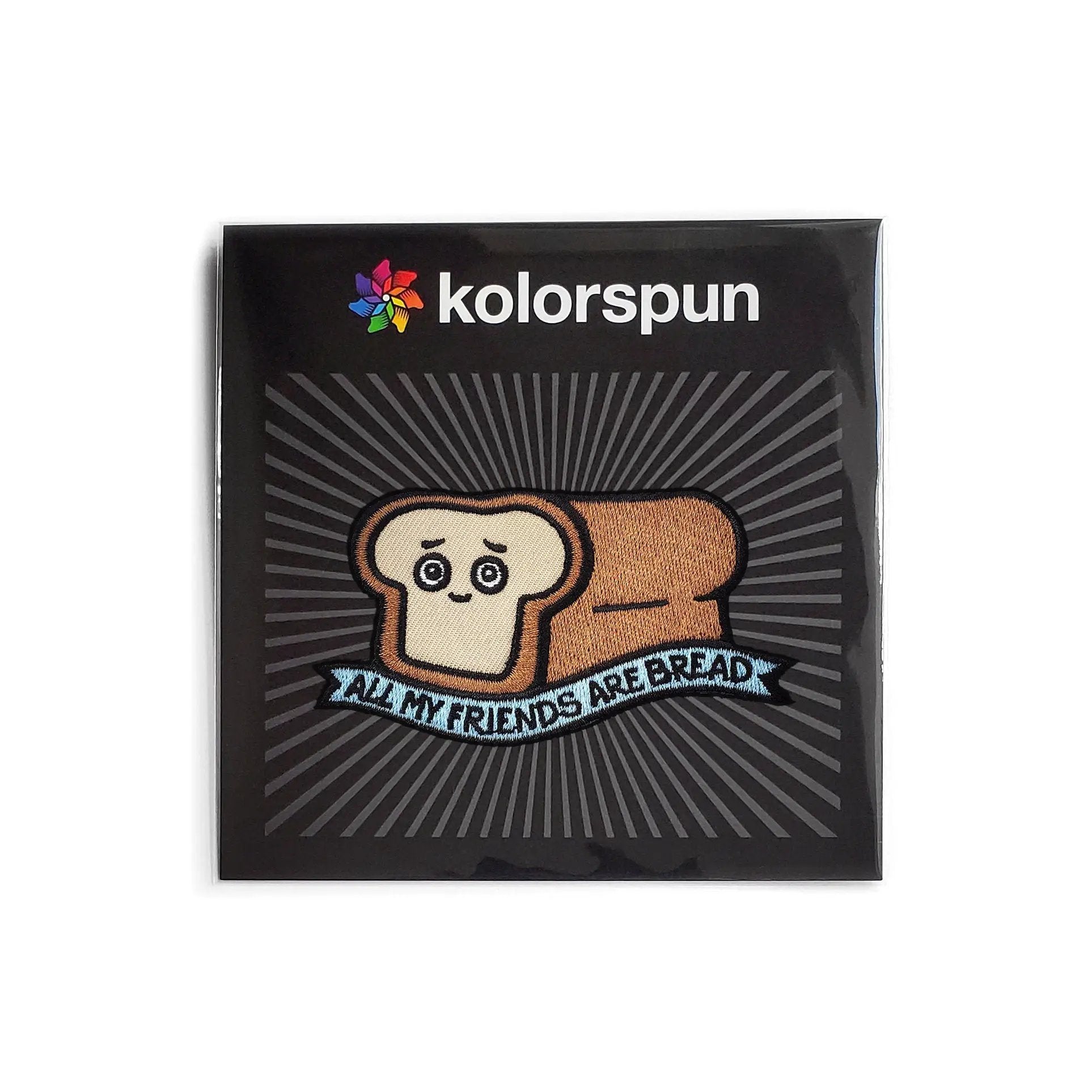 Kolorspun All My Friends Are Bread patch featuring a colorful bread design on fabric for clothing or accessories.
