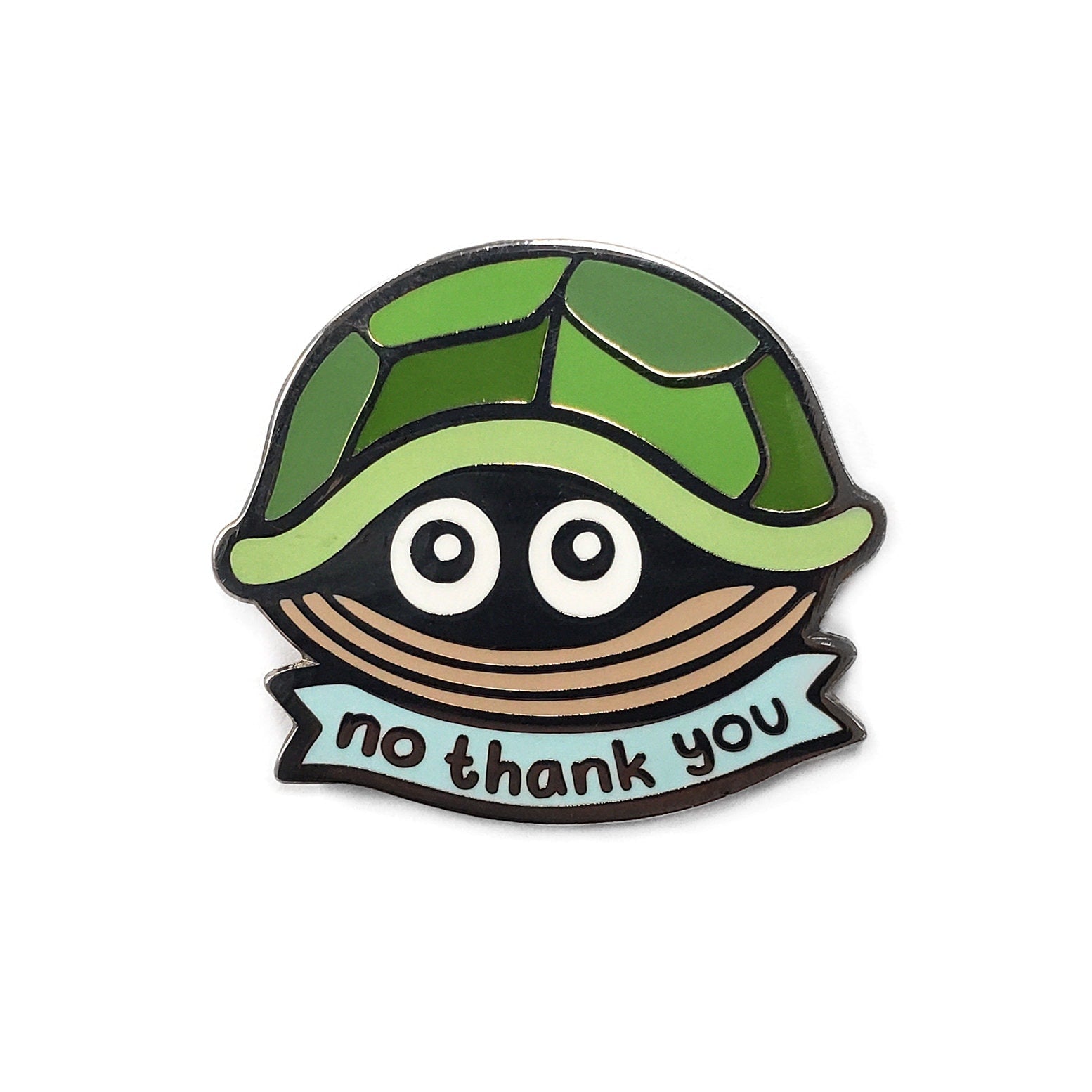Kolorspun No Thank You pin featuring a colorful design, perfect for expressing politeness with stylish flair.