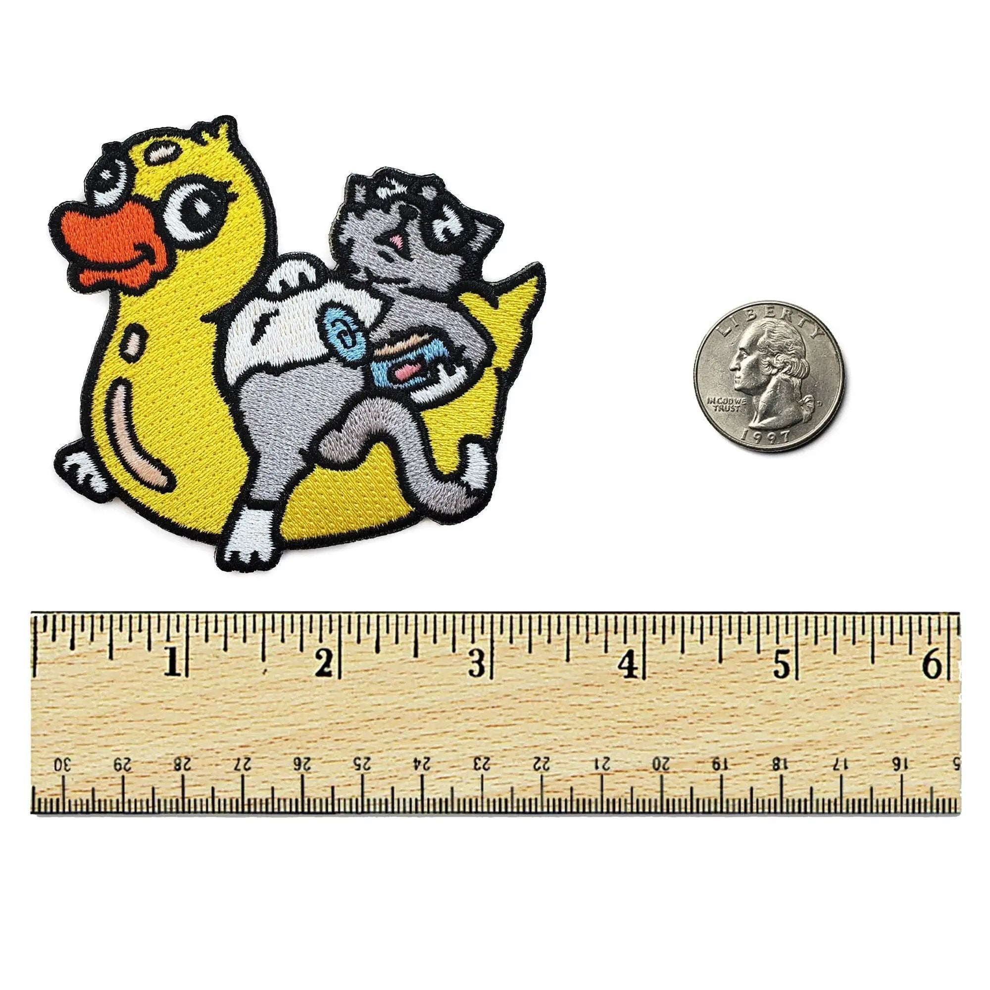 Kolorspun Pool Cat Patch, a colorful fabric patch featuring a playful cat design, ideal for decorating clothing or accessories.
