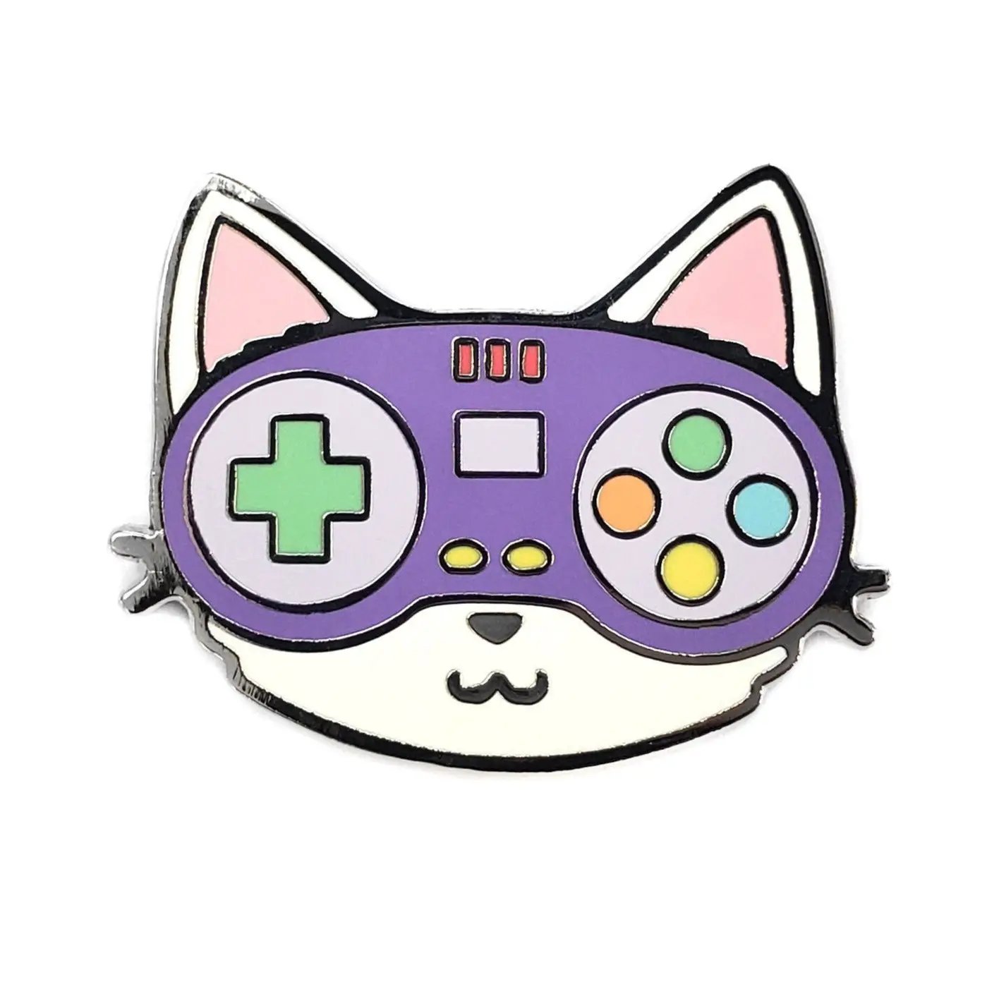 Kolorspun Controller Cat Pin pin featuring a cute cat design, perfect for accessorizing clothing or bags.
