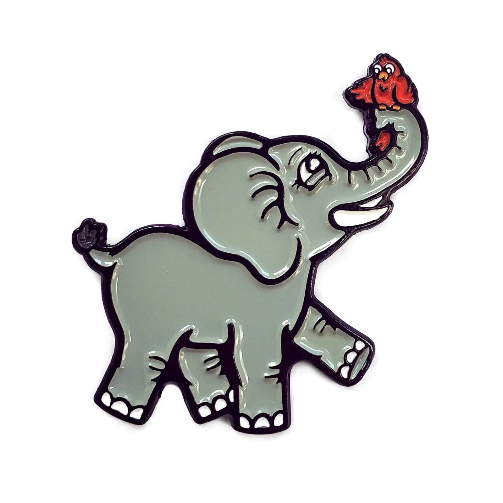 Kolorspun elephant pin featuring a detailed, colorful elephant design on a metal pin for accessories and clothing embellishment.