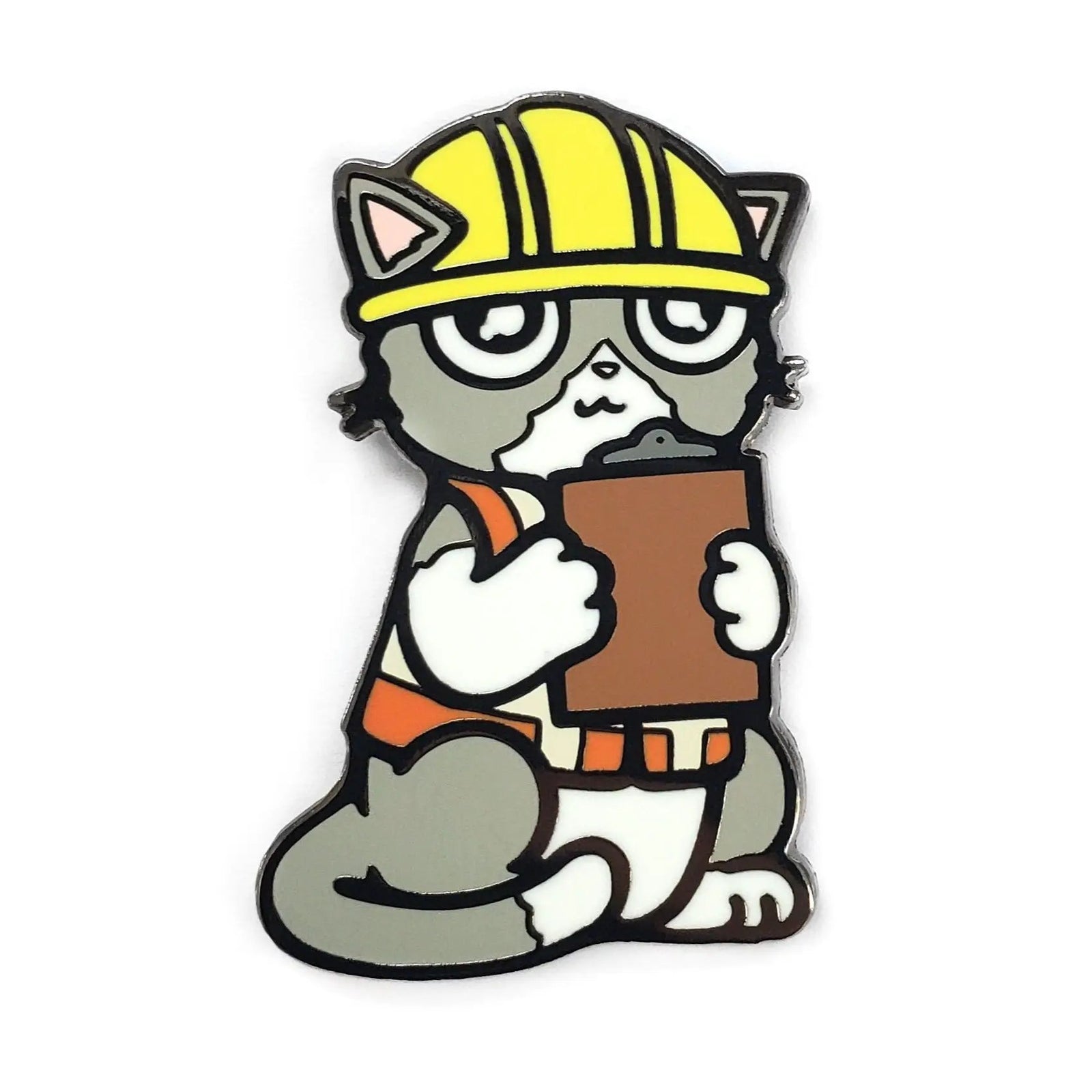 Kolorspun Construction Cat pin featuring a detailed cartoon-style cat design on a small metal pin.