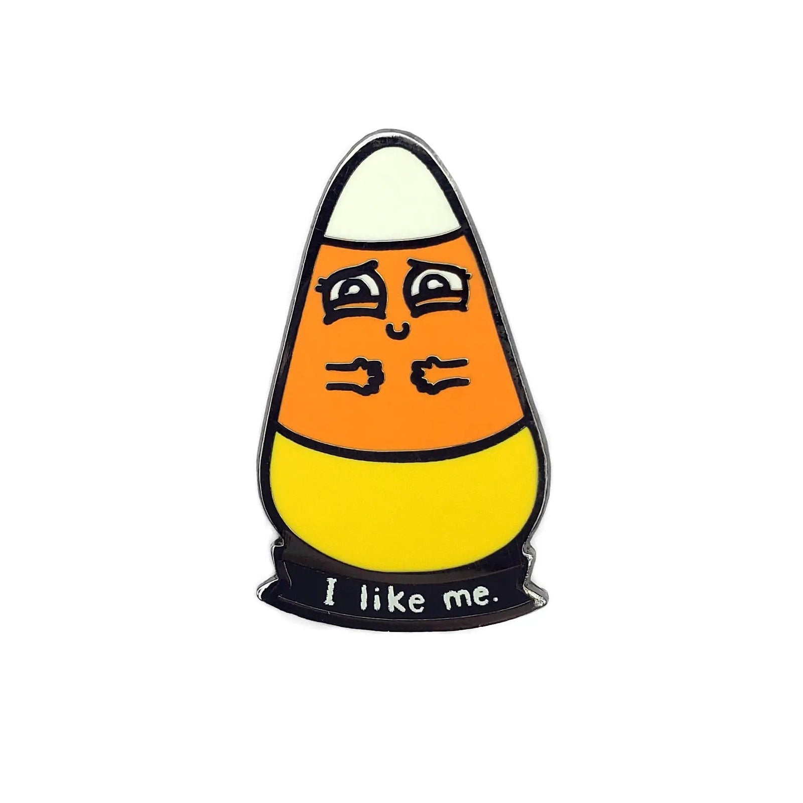 Kolorspun "I Like Me" candy pin featuring colorful design and playful lettering, perfect for decorating clothing or accessories.
