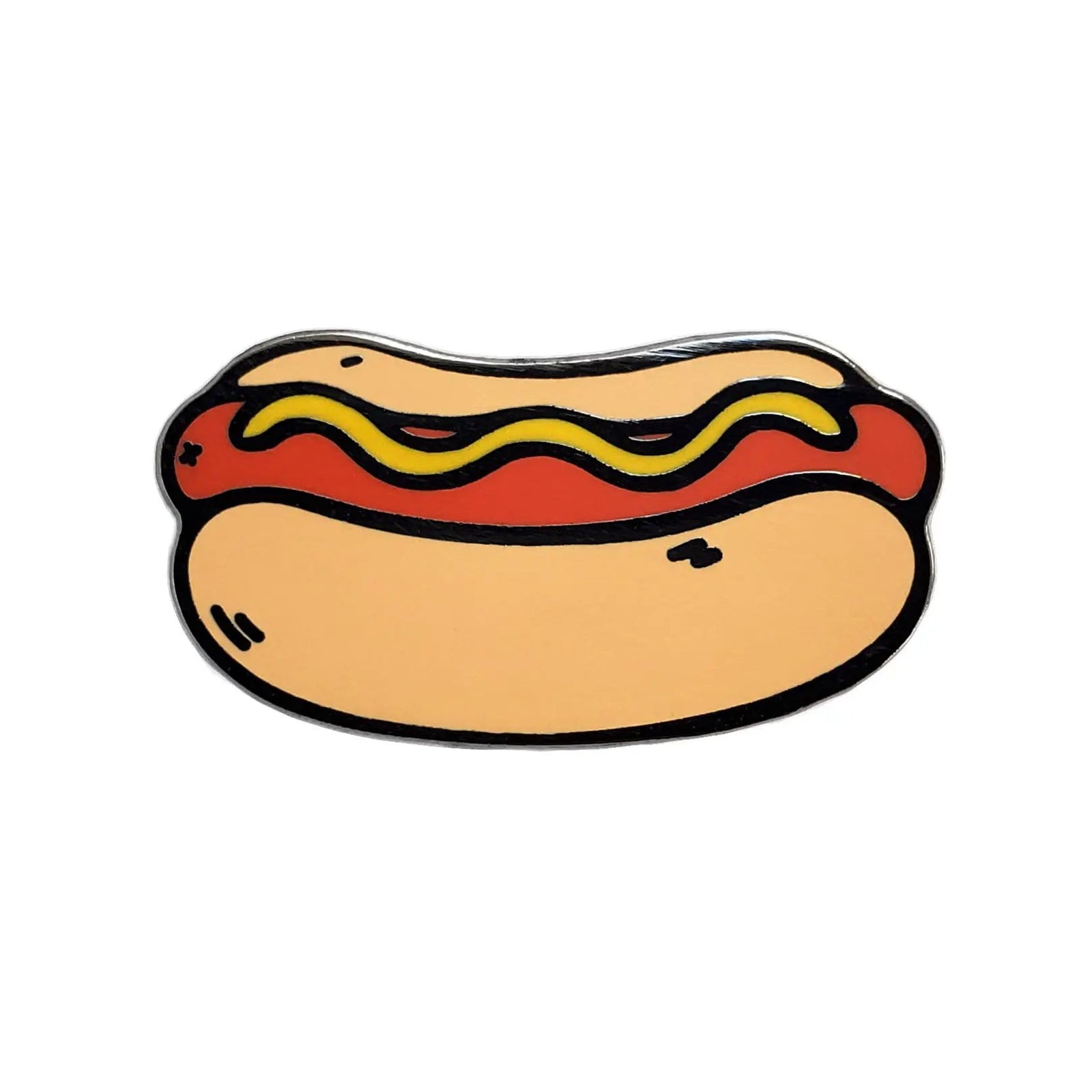 Kolorspun hot dog pin with colorful design, metal lapel pin featuring a playful hot dog illustration.