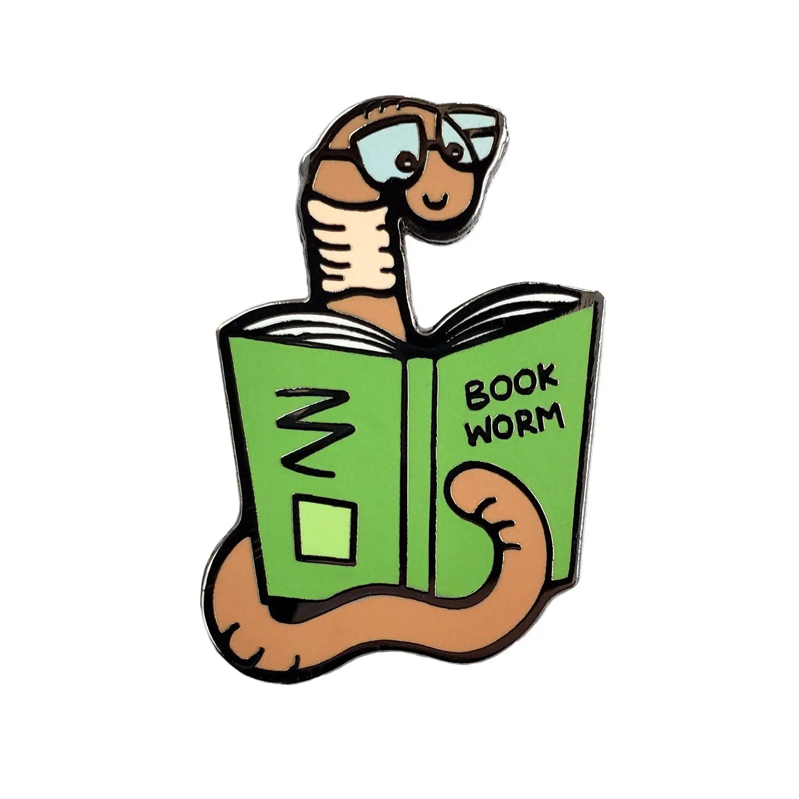 Kolorspun Book Worm Pin featuring a cute, detailed worm design on a pin for book lovers and literary enthusiasts.