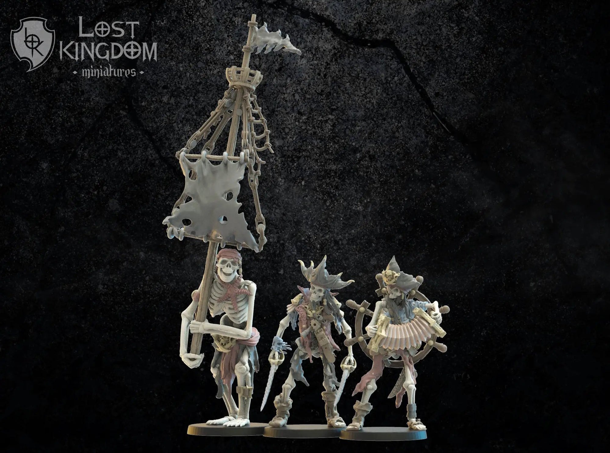 3d Printed Skeletal Buccaneers Command Group by Lost Kingdom Miniatures by Last Hope Miniatures