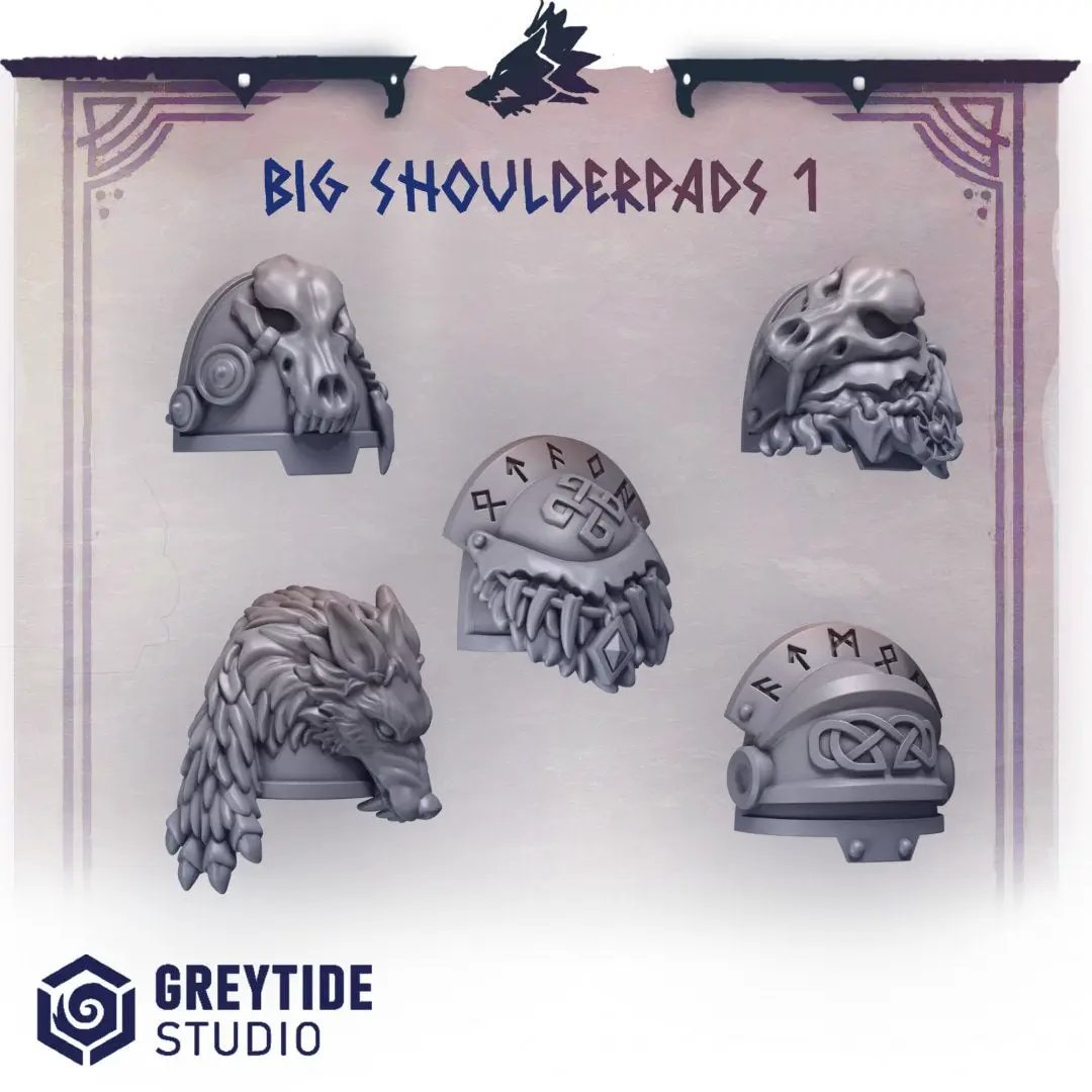 3d Printed Primal Hounds Big Shoulderpads x10 by Greytide Studio by Last Hope Miniatures