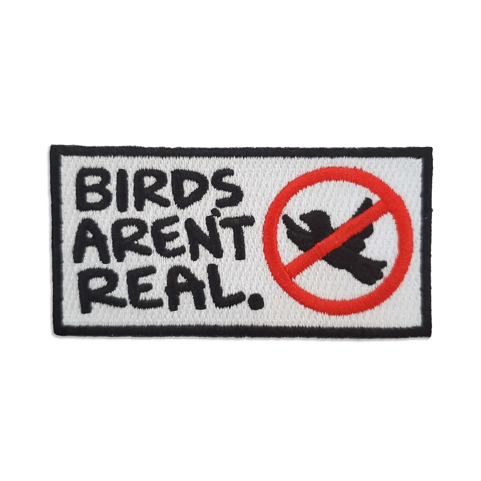 Birds Aren't Real patch by Kolorspun featuring colorful embroidered design on fabric patch.