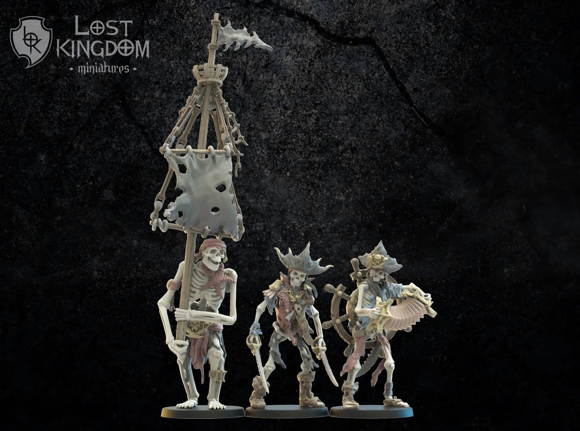 3d Printed Skeletal Buccaneers Command Group by Lost Kingdom Miniatures by Last Hope Miniatures