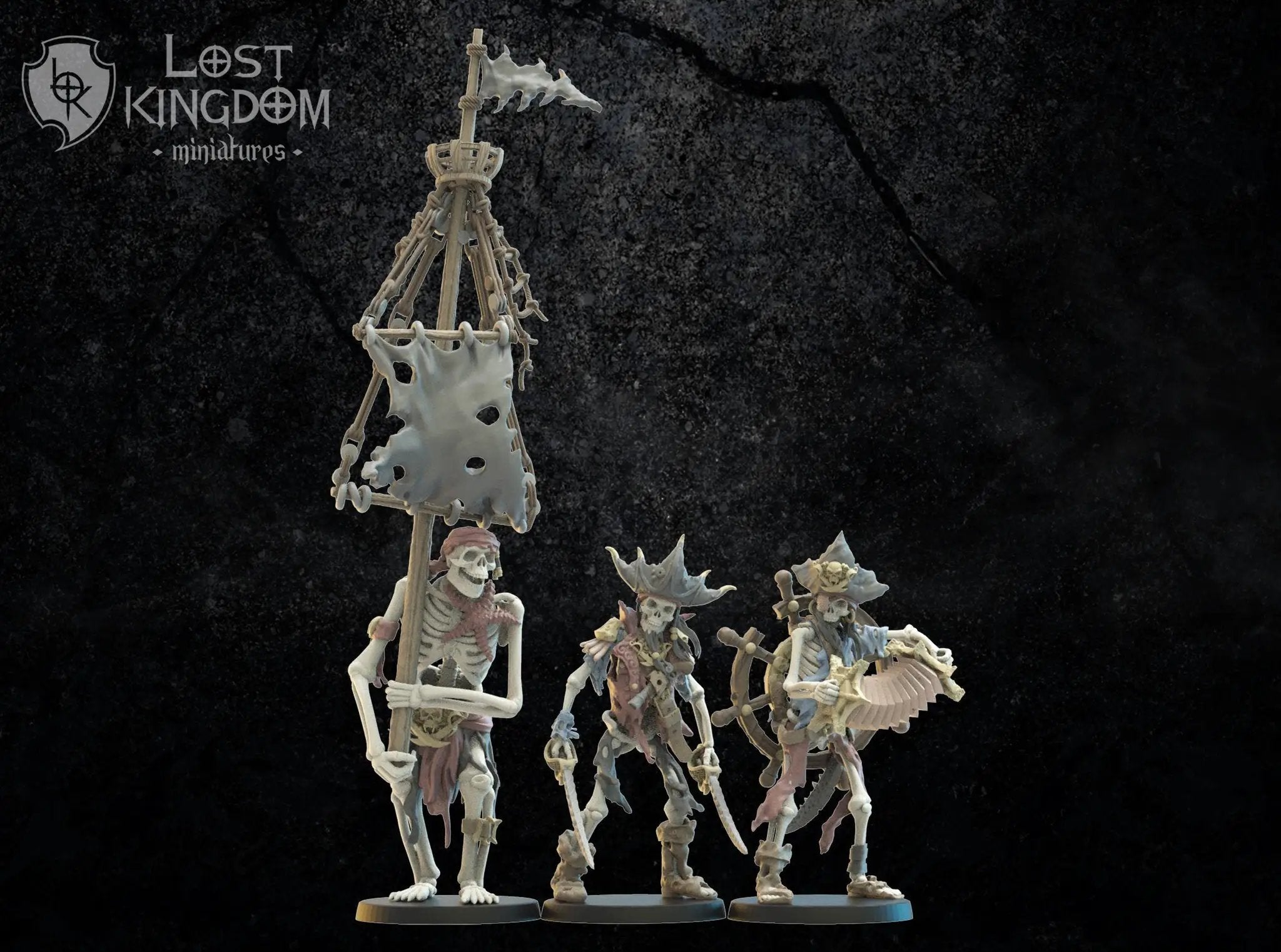 3d Printed Skeletal Buccaneers Command Group by Lost Kingdom Miniatures by Last Hope Miniatures