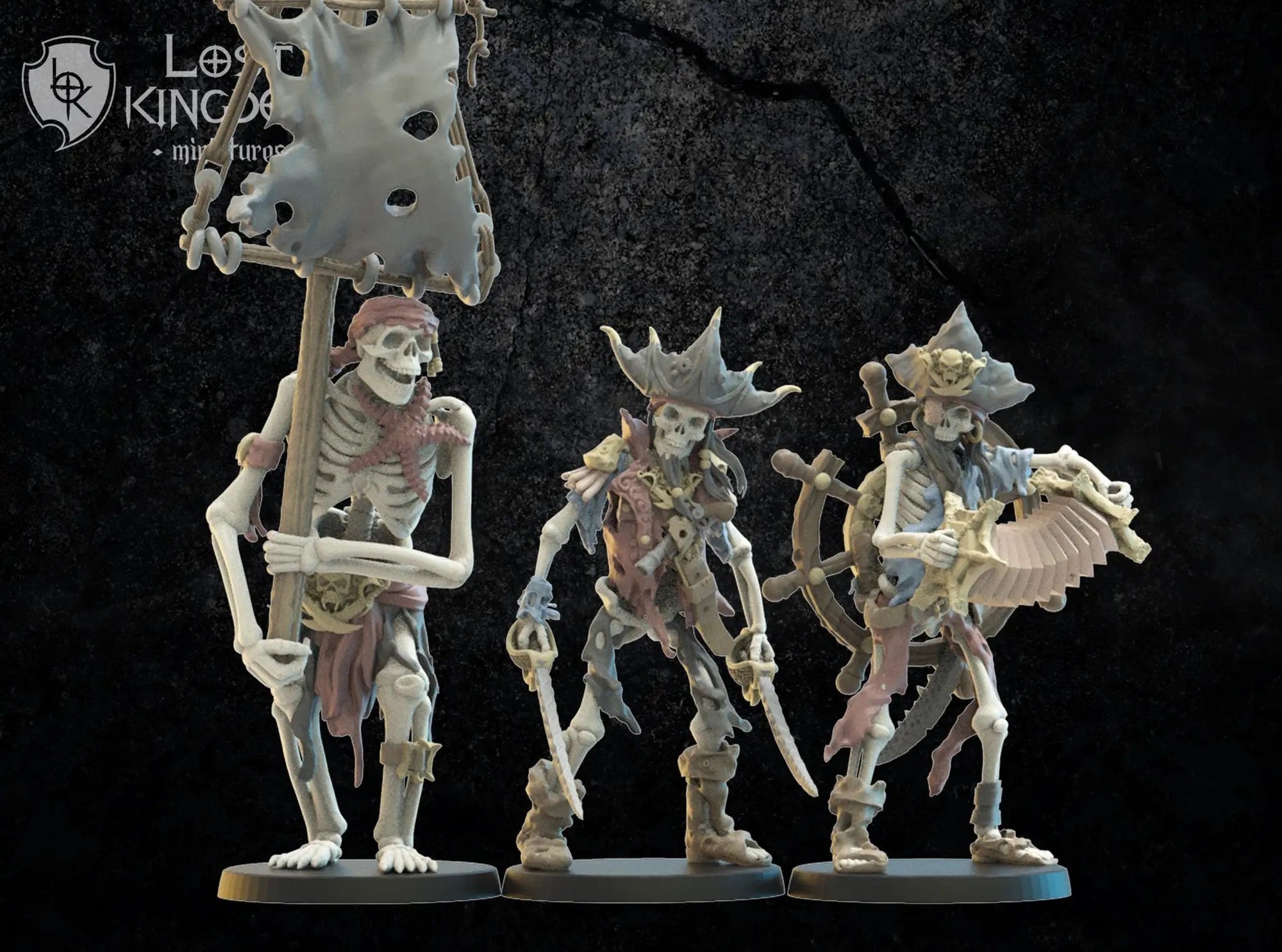 3d Printed Skeletal Buccaneers Command Group by Lost Kingdom Miniatures by Last Hope Miniatures