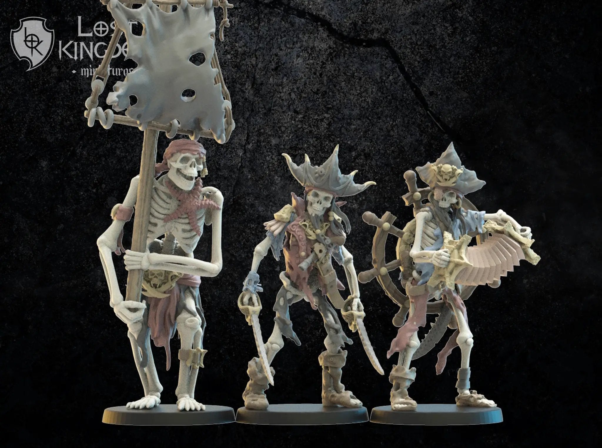 3d Printed Skeletal Buccaneers Command Group by Lost Kingdom Miniatures by Last Hope Miniatures