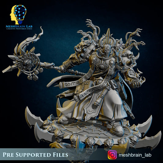 3d Printed Doom Marine Sorcerer on Flying Disc by Meshbrain Labs