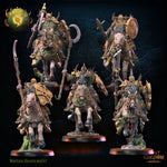 Set of five 3D printed diseased knight miniatures by Lost Kingdom Miniatures for tabletop gaming and fantasy scenarios.