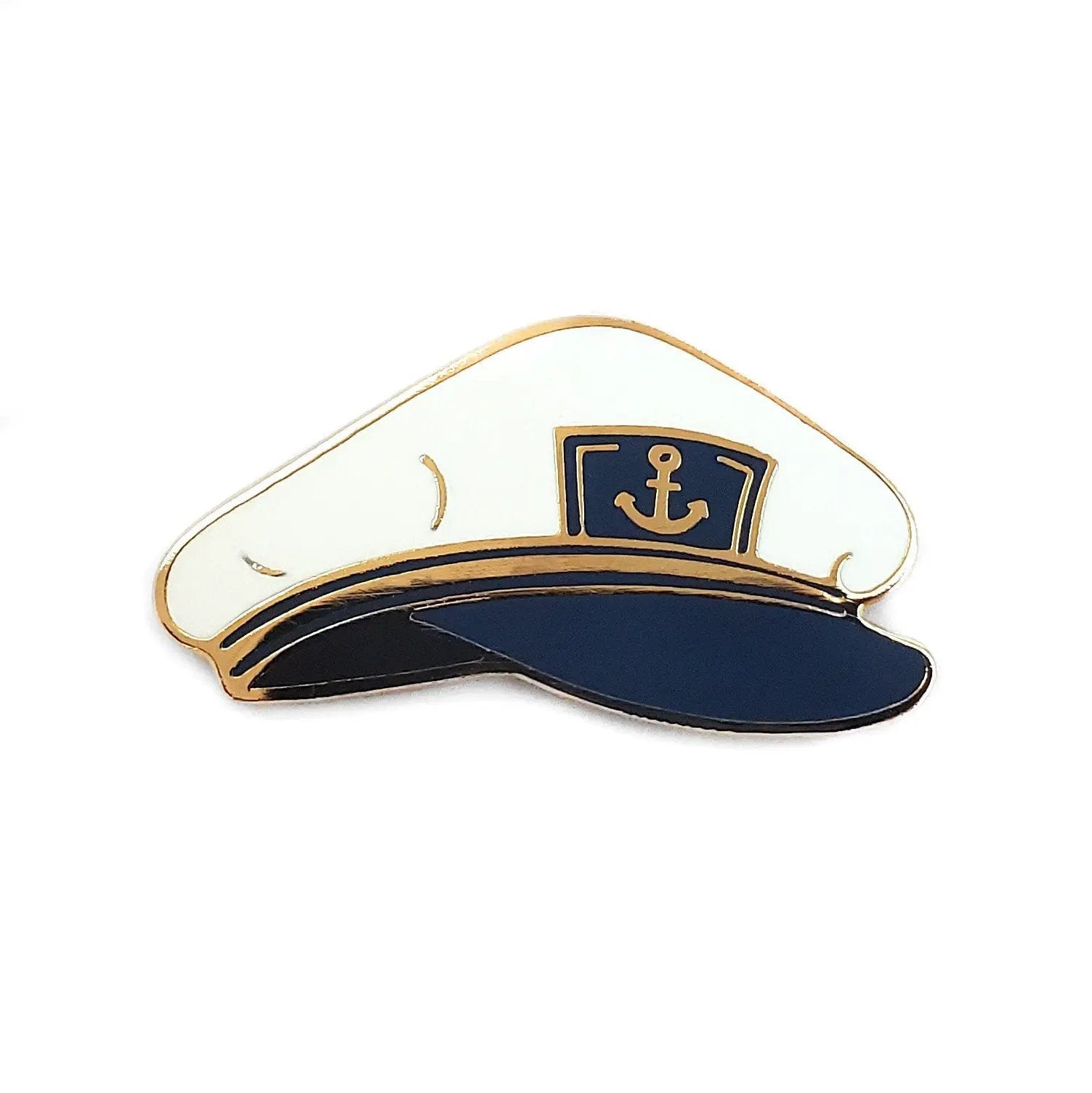 Kolorspun Captain's Hat Pin, detailed gold and black enamel pin featuring a nautical captain's hat design, ideal for accessories.