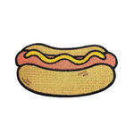Colorful Kolorspun hot dog patch with embroidered design, perfect for clothing embellishments and accessories.