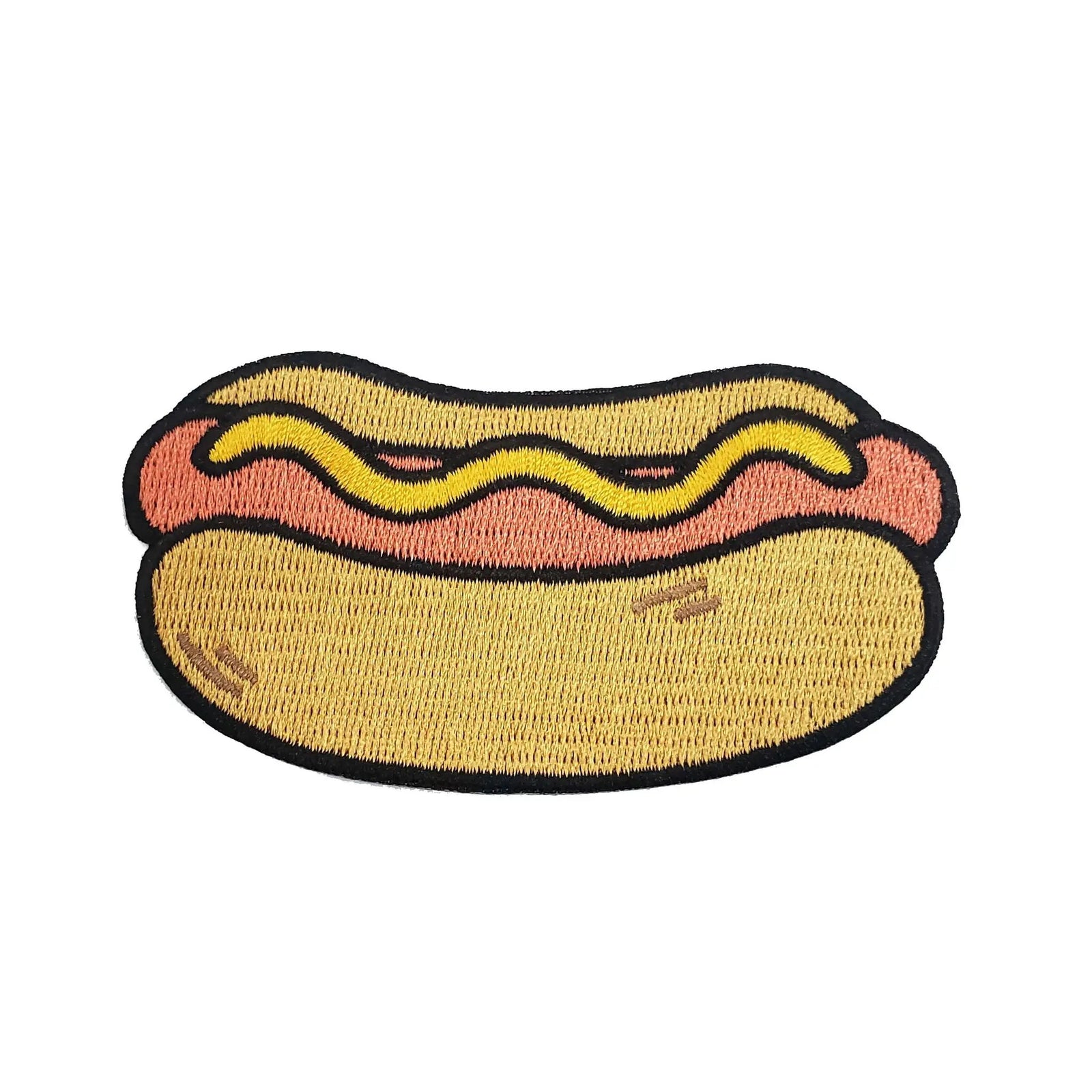 Colorful Kolorspun hot dog patch with embroidered design, perfect for clothing embellishments and accessories.