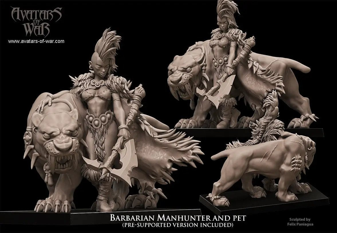 3D Printed Barbarian Manhunter with Sabertooth by Avatars of War by Last Hope Miniatures