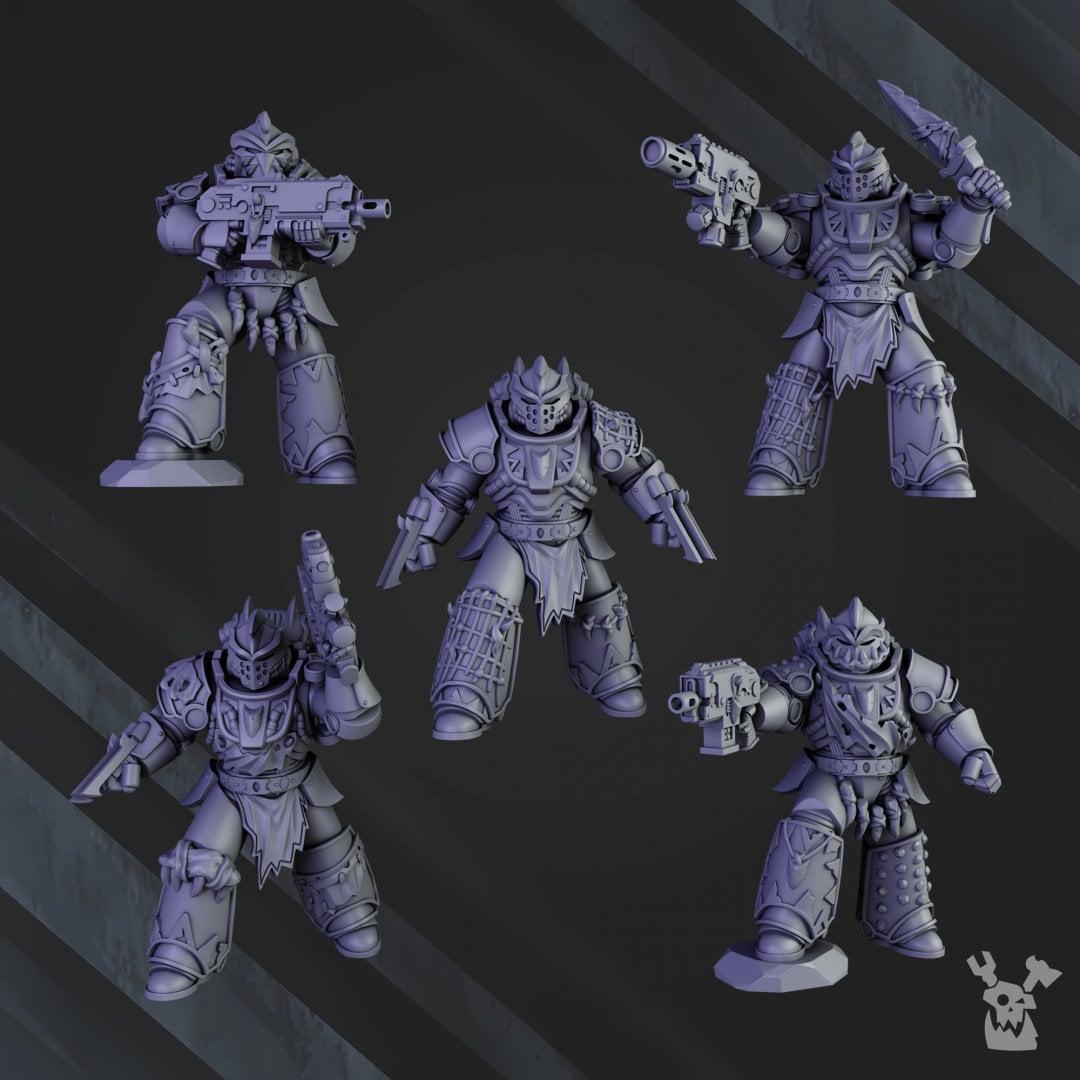 3d Printed White Megaladon Clan Warriors x5 by DakkaDakka Miniatures by Last Hope Miniatures