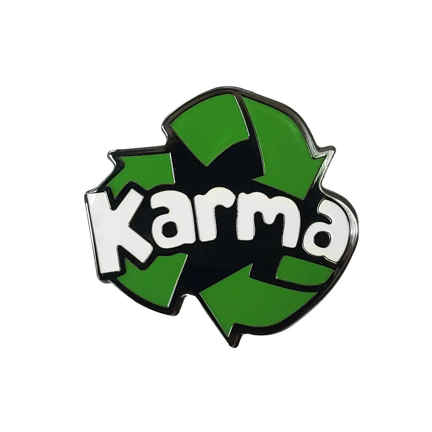 Kolorspun Karma Pin featuring vibrant design, metal pin with detailed artwork, perfect for accessorizing clothing or bags.