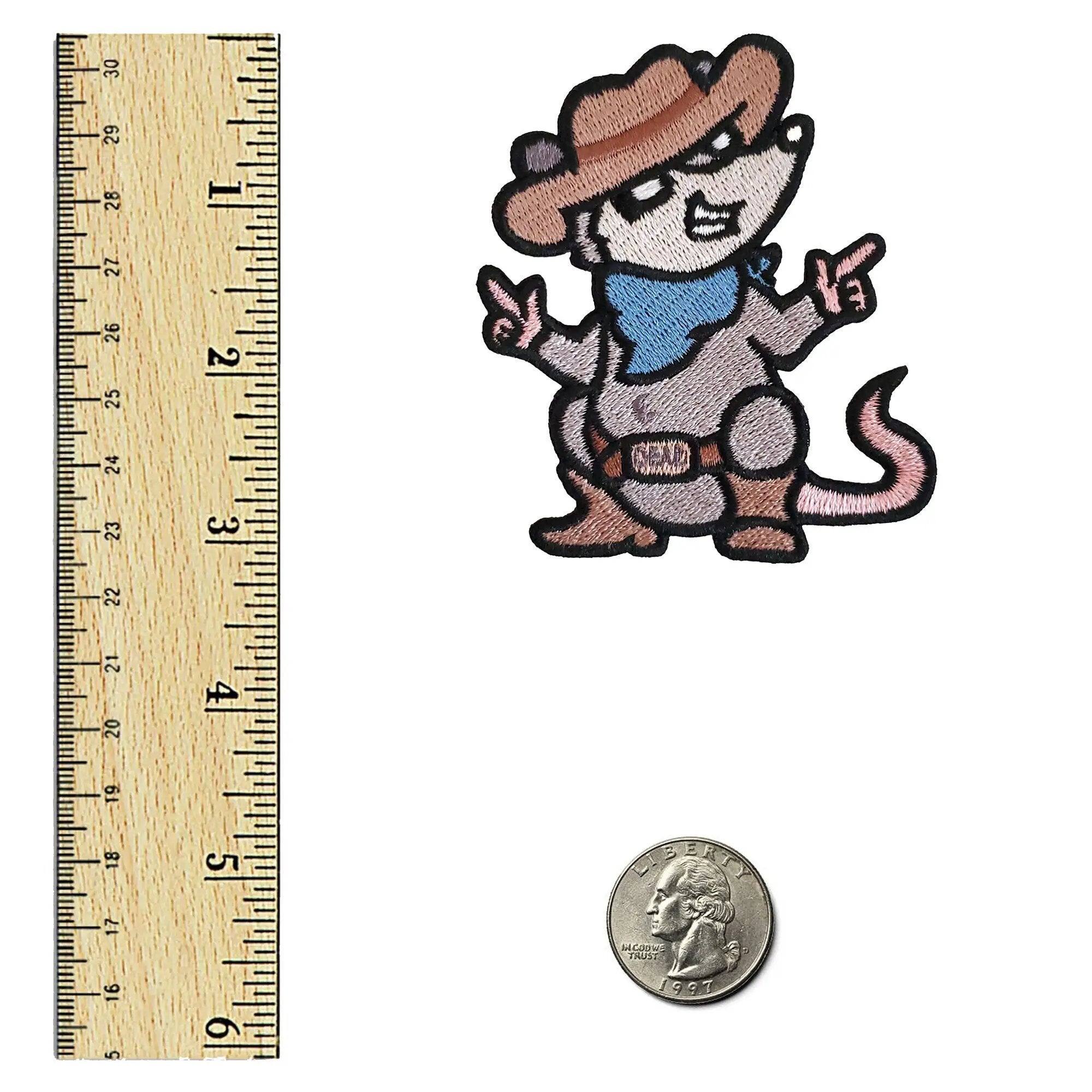 Kolorspun Cowboy Possum Patch featuring detailed embroidery and vibrant colors, ideal for clothing or accessories.