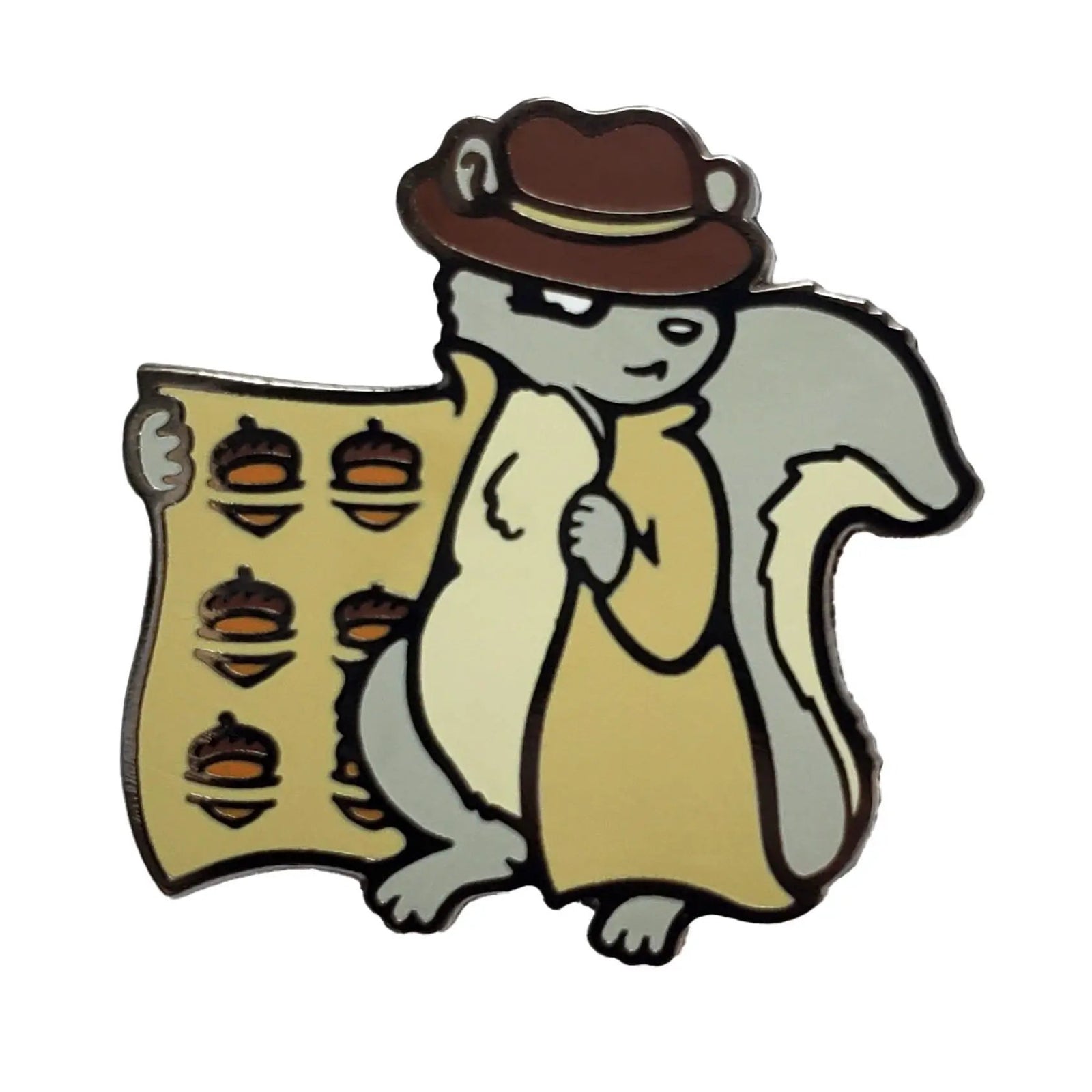 Kolorspun Shady Squirrel pin featuring a detailed squirrel design, perfect for attaching to clothing or accessories.