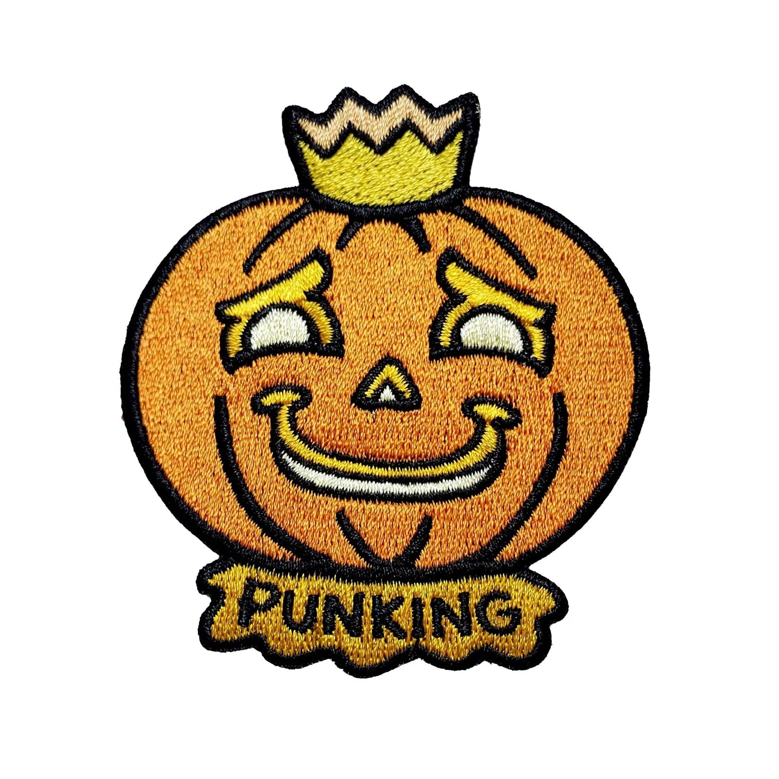 Kolorspun Pun King Pumpkin patch featuring vibrant embroidered orange pumpkin design on fabric background.