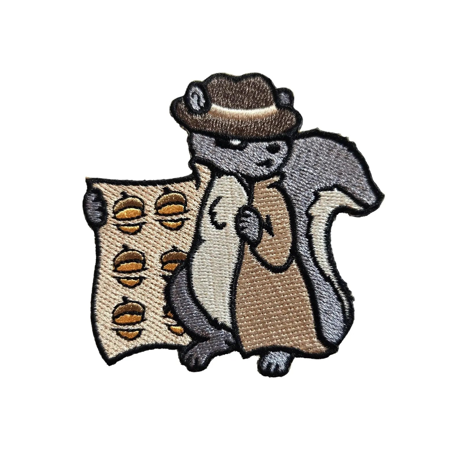 Kolorspun Shady Squirrel patch featuring a colorful squirrel design on fabric for clothing embellishment.