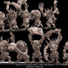 Set of five 3D printed Chaos Troll miniatures by Avatars of War, detailed with horns and muscular features, from Last Hope Miniatures.