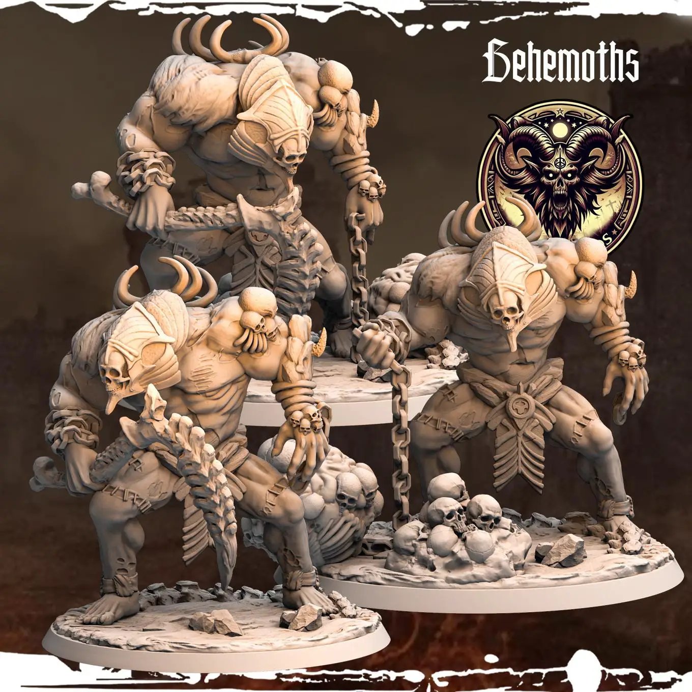 3D printed Chaos Behemoths miniature by Last Hope Miniatures, featuring intricate details and dynamic poses from Monolith Arts.