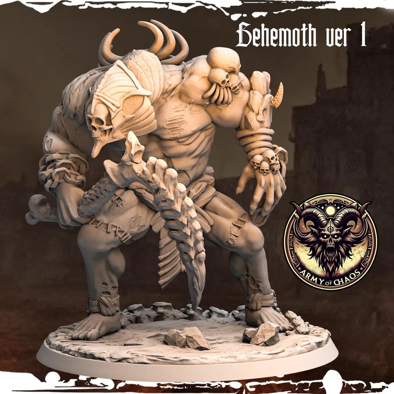 3D printed Chaos Behemoths miniatures by Last Hope Miniatures from Monolith Arts, detailed fantasy creature models.