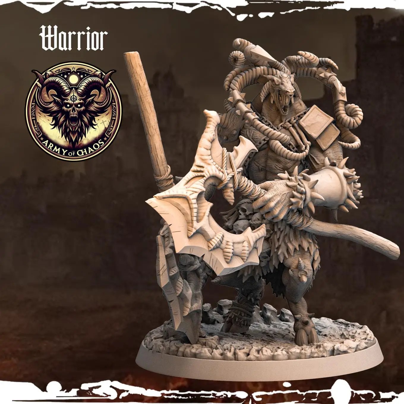 3D printed Chaos Beast Warriors miniature by Last Hope Miniatures, featuring detailed monstrous creature figures from Monolith Arts.