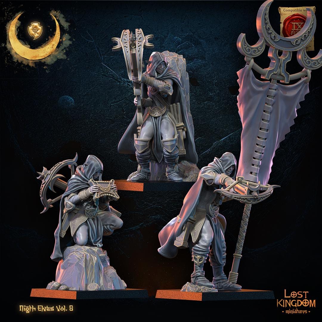 3d Printed Night Elf Arbalest Command Group by Lost Kingdom Miniatures