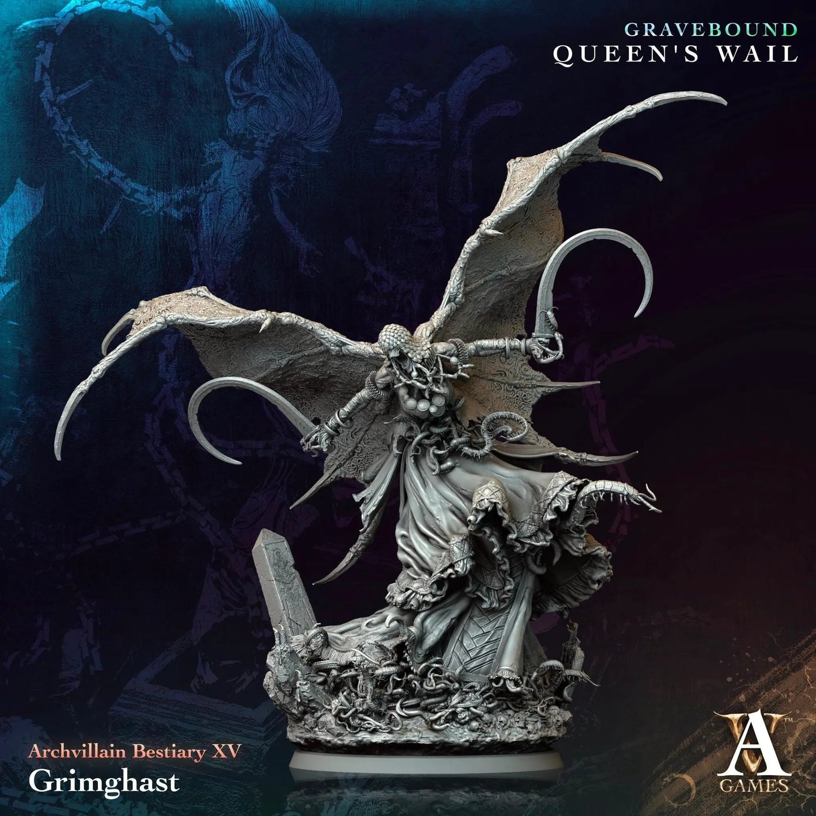 3D printed Grimghast miniature by Last Hope Miniatures, detailed undead creature for tabletop gaming by Archvillain Games