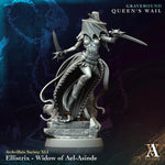 3D printed Widow of Ael-Asinde miniatures from Archvillain Games by Last Hope Miniatures, featuring detailed sculpting and intricate design.