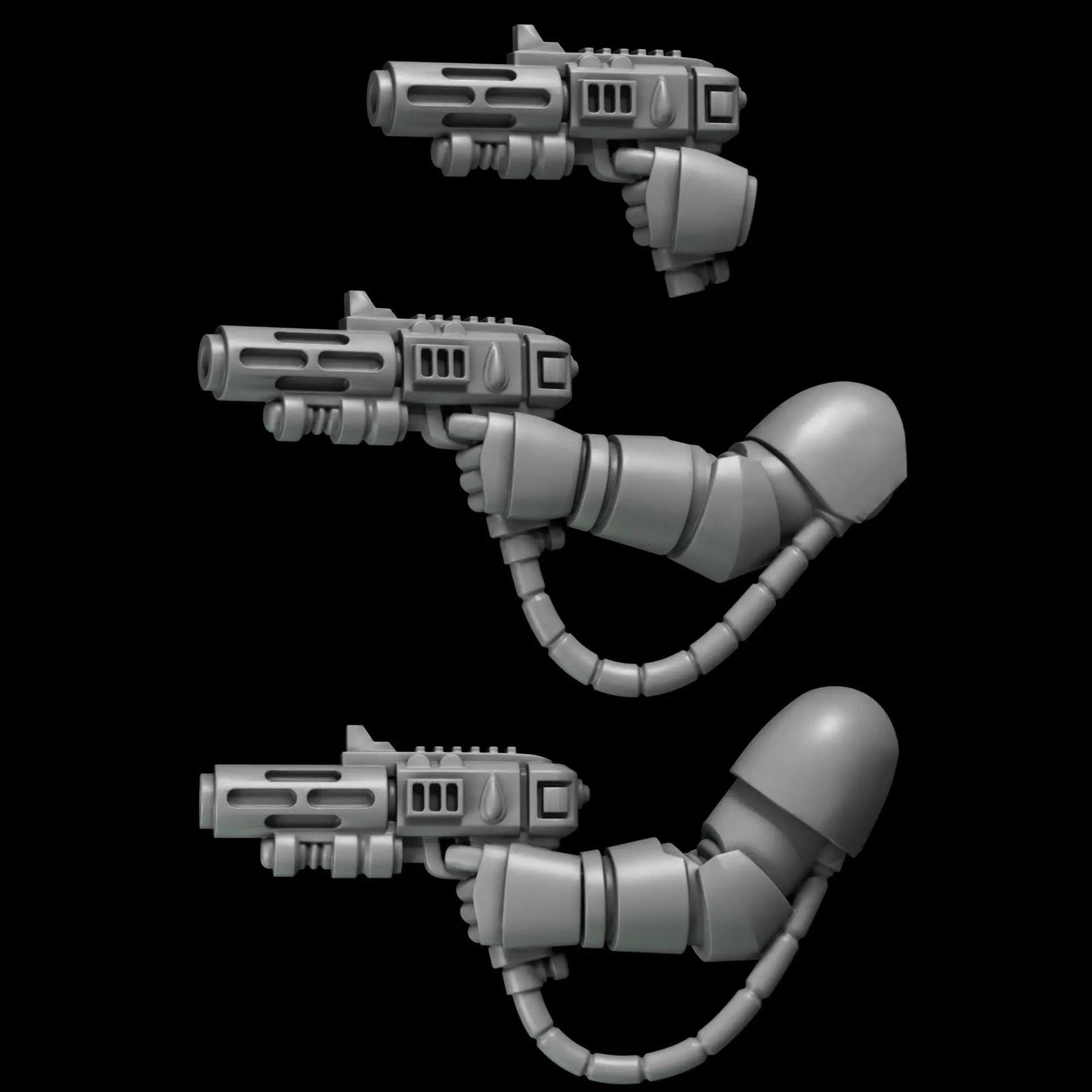 3D printed Crimson Lords Hellfire Guns by Last Hope Miniatures, detailed sci-fi weapon models from Greytide Studio.