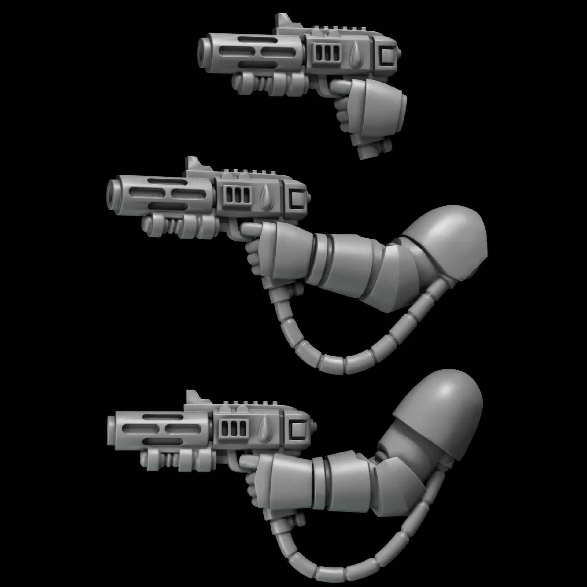 3D printed Crimson Lords Hellfire Guns by Last Hope Miniatures, detailed sci-fi weapon models from Greytide Studio.