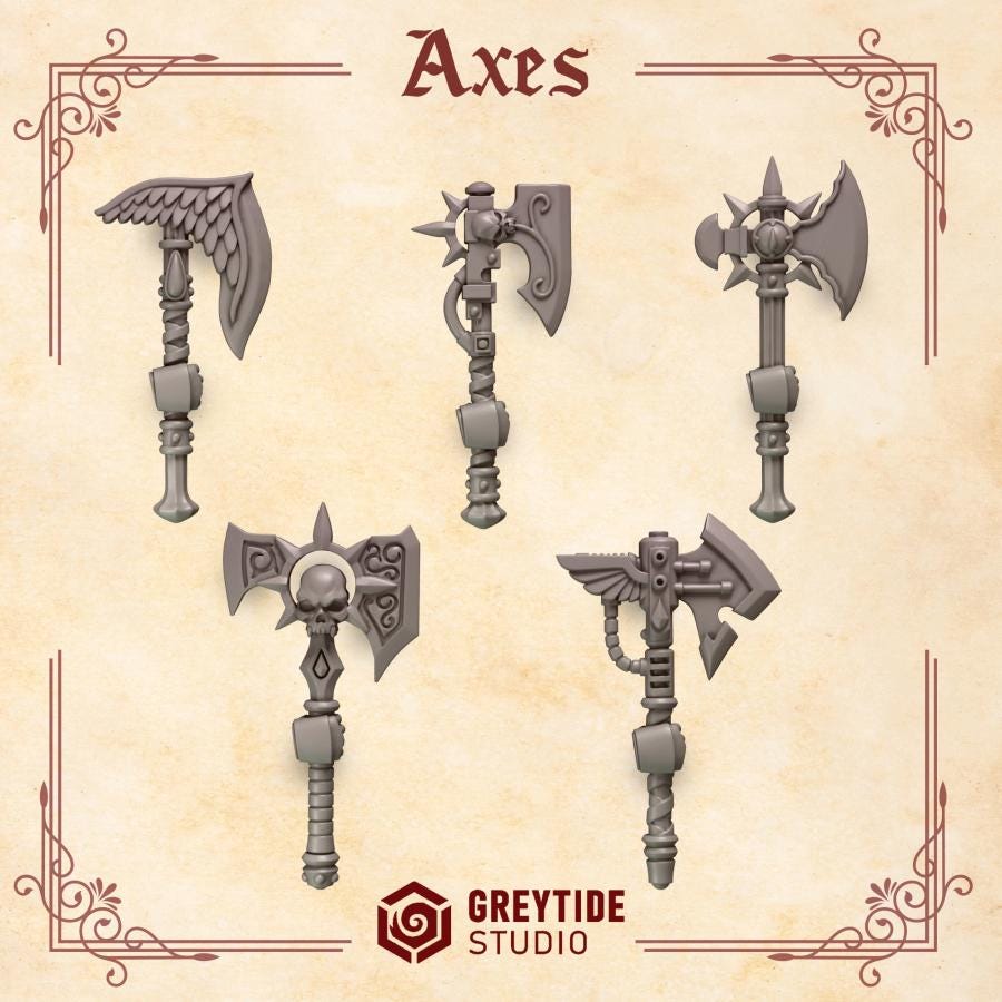 3d Printed Crimson Lords Handed Axes x10  by Greytide Studio